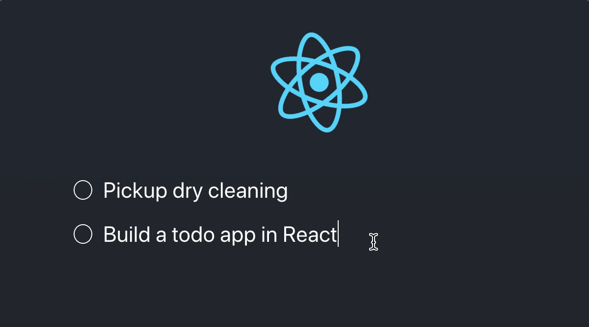 A react todo list app showing three todo items and two being checked off.